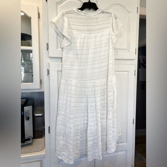 Dylan White Eyelet Cottage Core Flutter Sleeve Dress with Pockets Size Medium - Picture 9 of 12